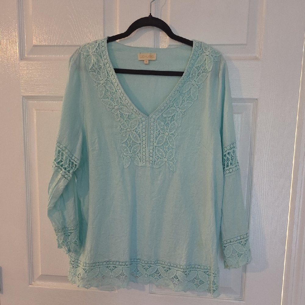 Lucy & Laurel Aqua Lace Blouse